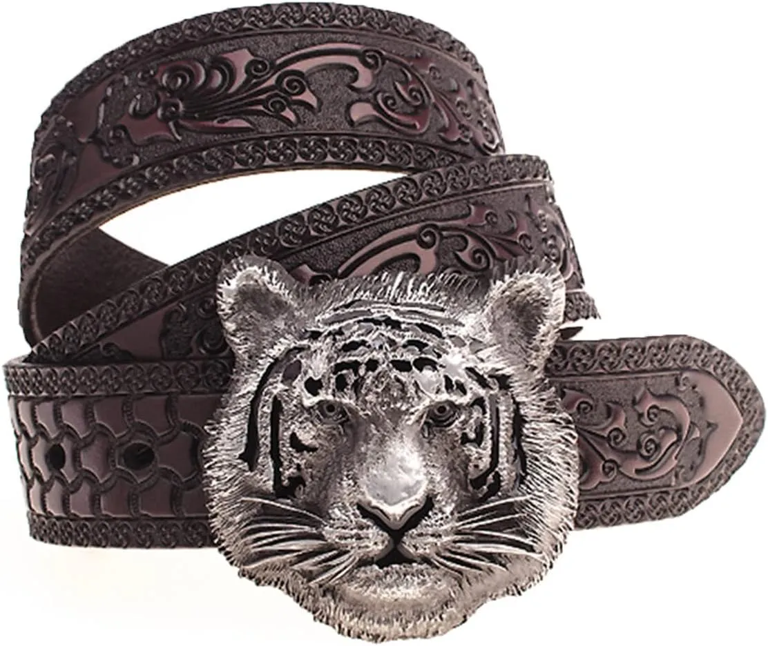 Mens Golden Tiger Head Buckle Belt Fashion Jeans Decorative Western Belt