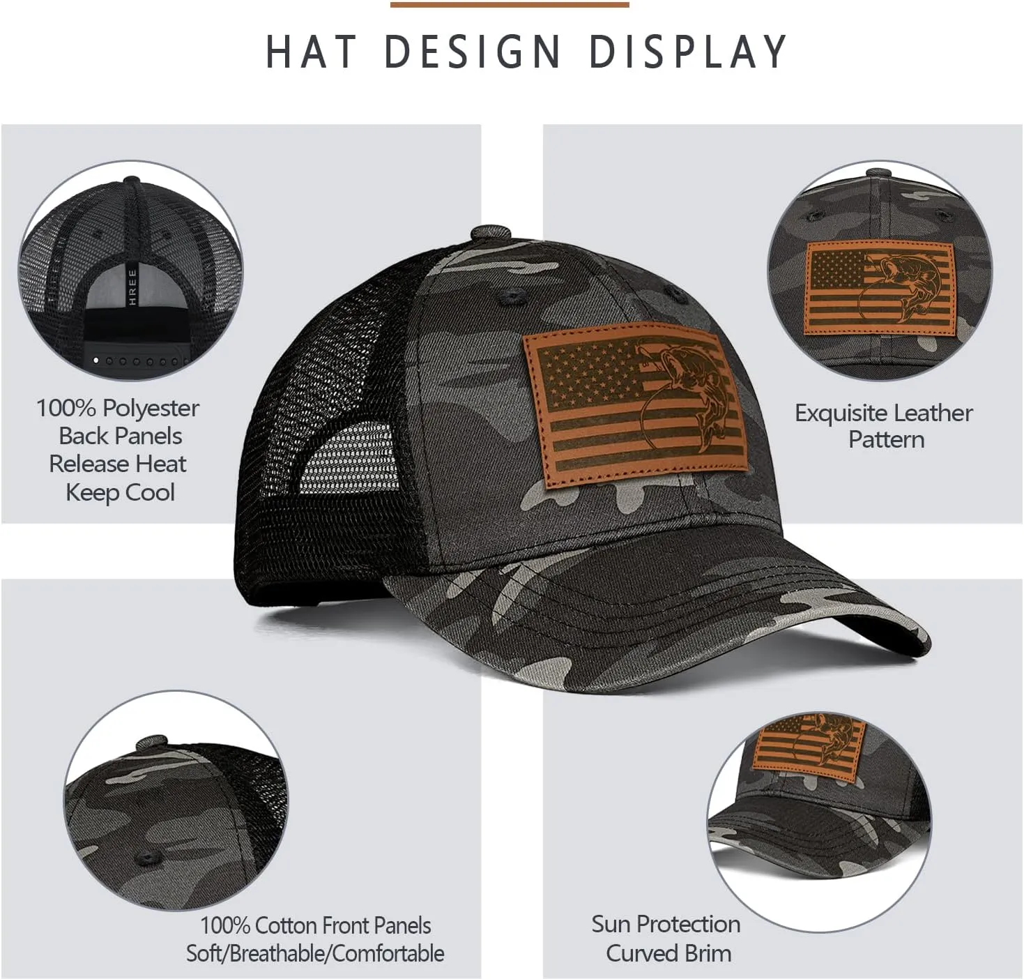 Men's Hat Gifts for Dad Husband Grandpa Father's Day Christmas Birthday Gifts Trucker Hat Leather Pattern Baseball Cap