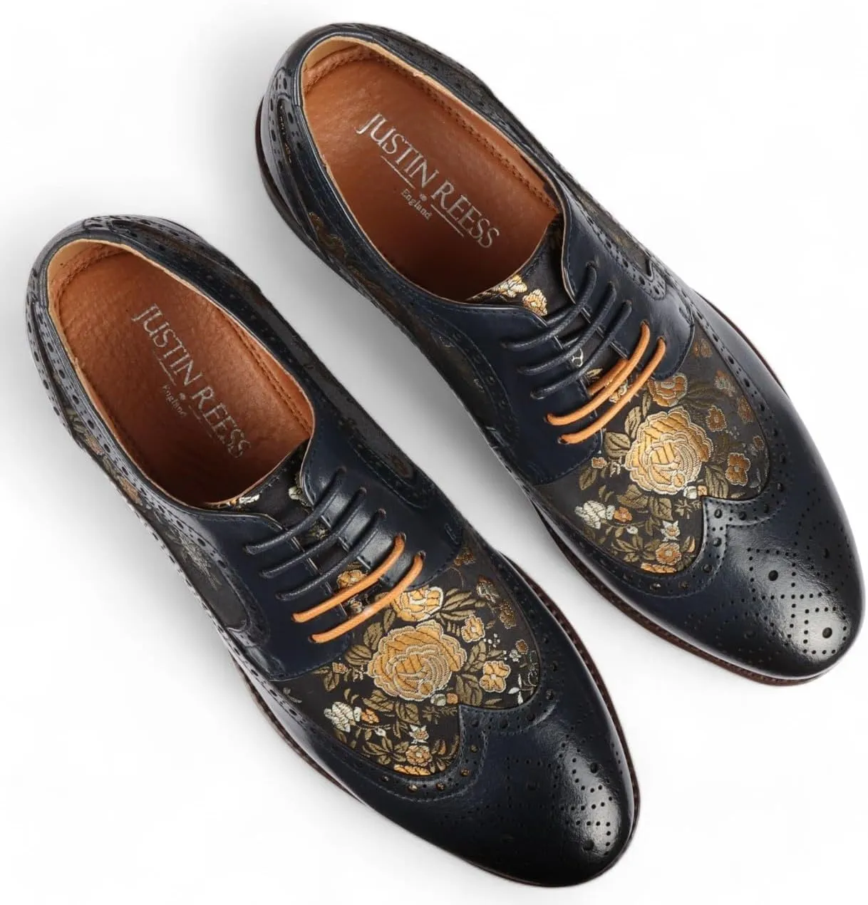Men's Leather Floral Print Brogue Dress Shoes - Ross