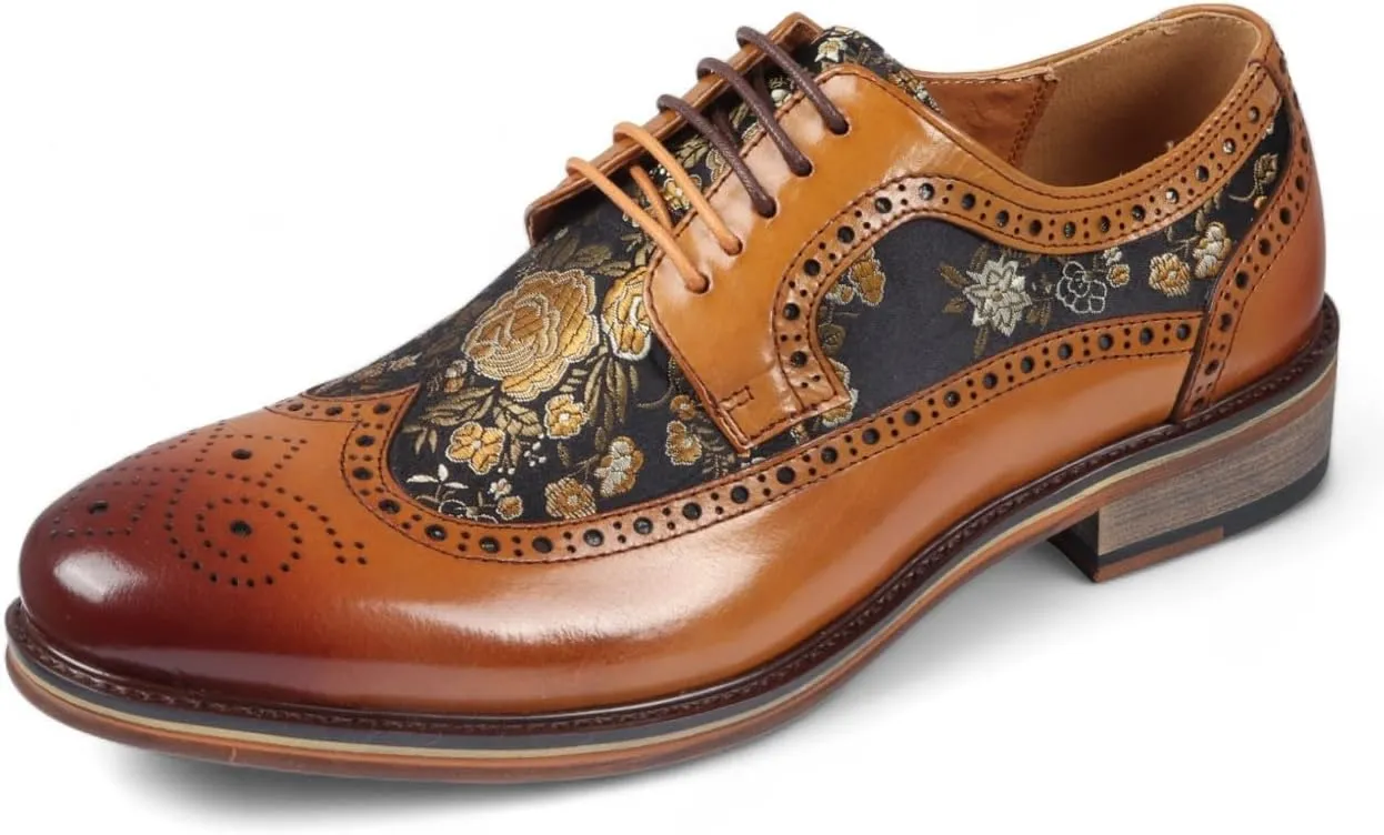 Men's Leather Floral Print Brogue Dress Shoes - Ross