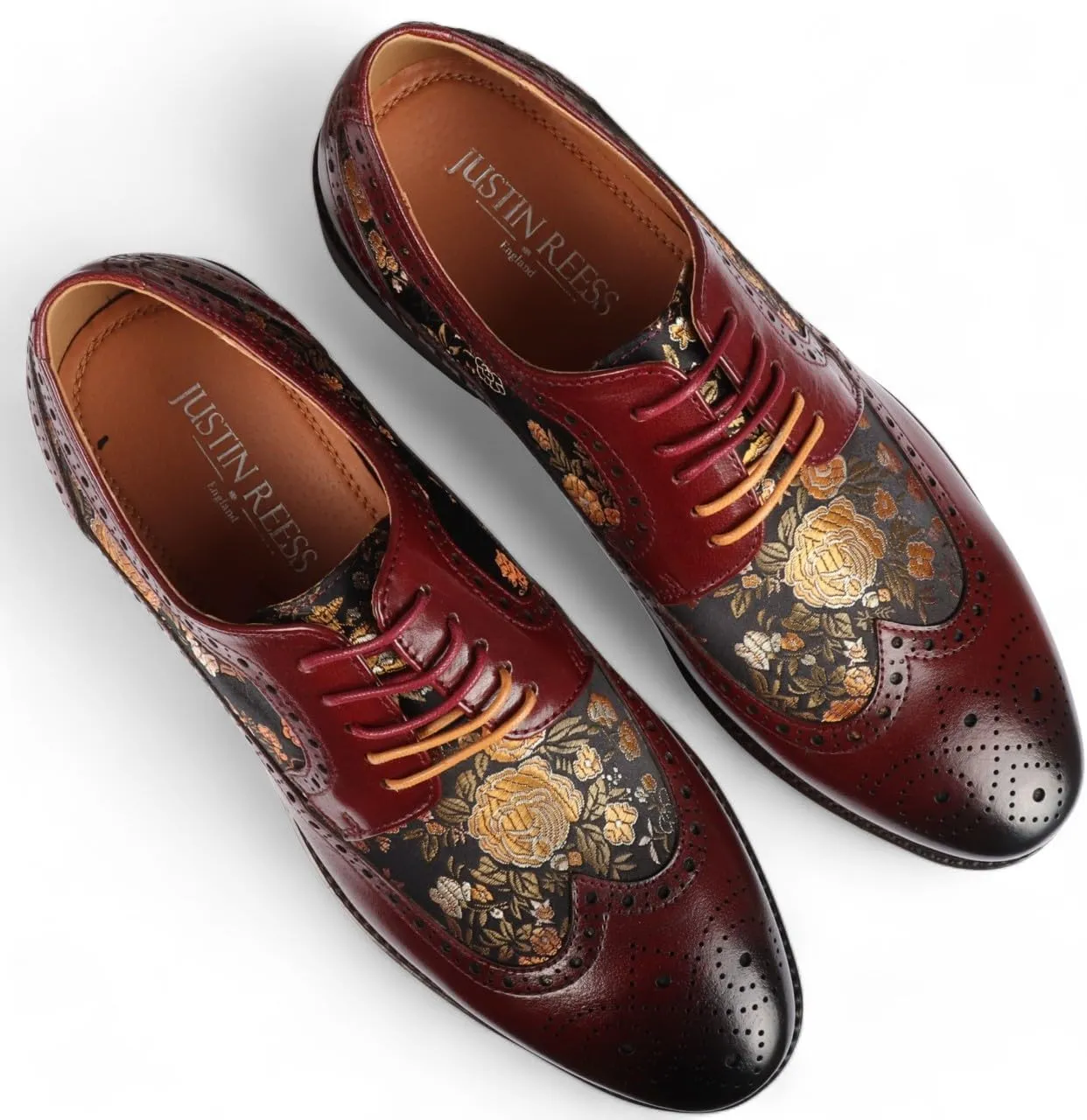 Men's Leather Floral Print Brogue Dress Shoes - Ross
