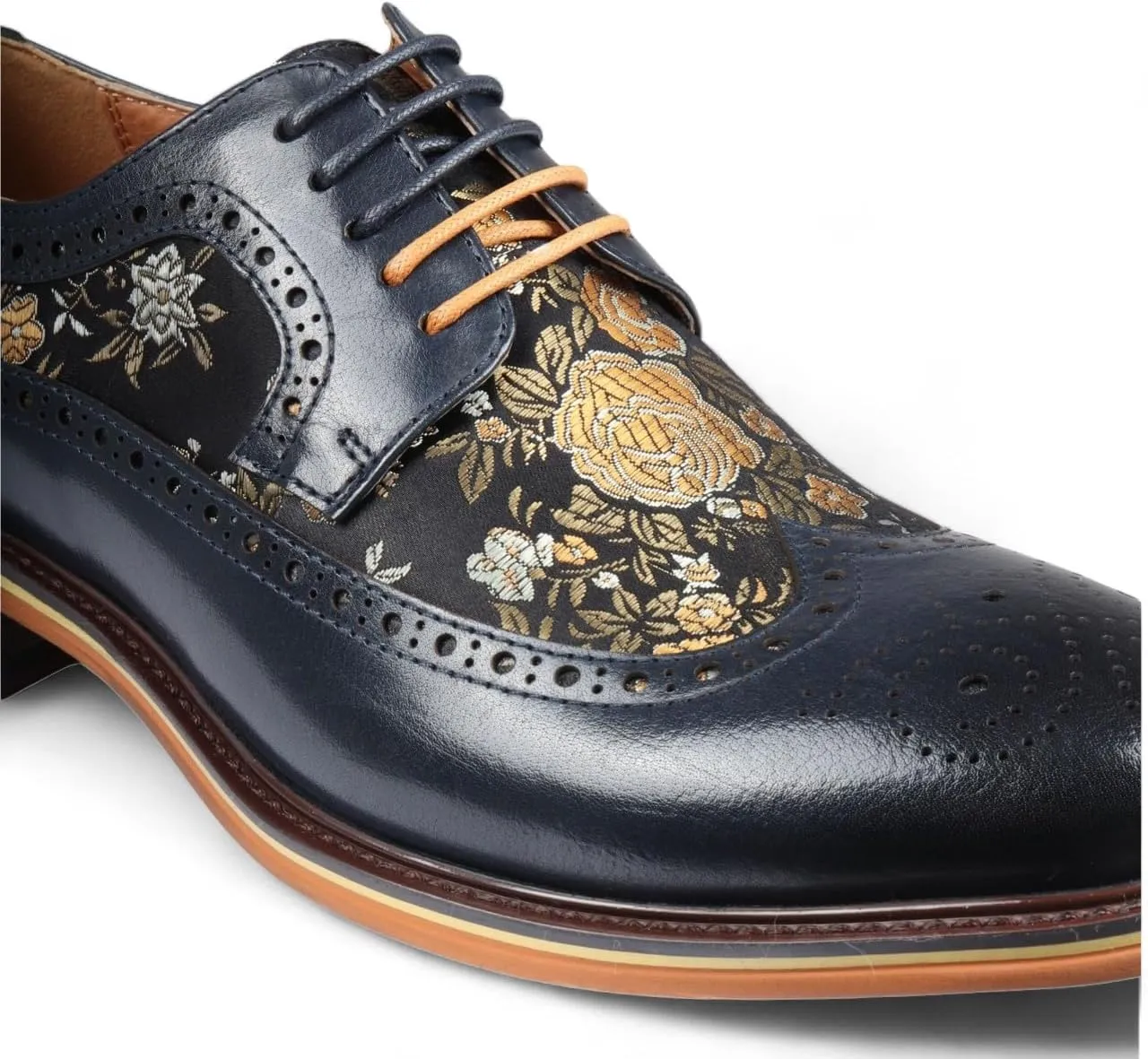 Men's Leather Floral Print Brogue Dress Shoes - Ross