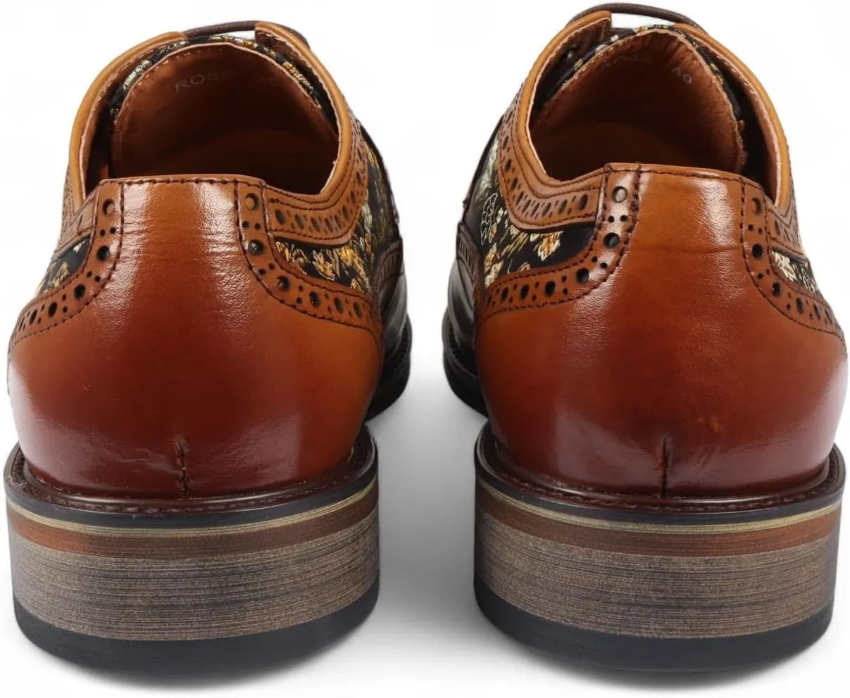 Men's Leather Floral Print Brogue Dress Shoes - Ross