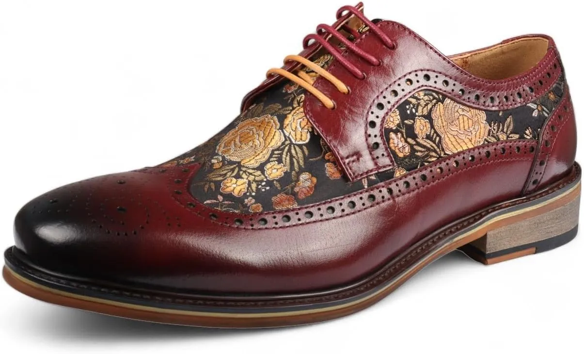 Men's Leather Floral Print Brogue Dress Shoes - Ross