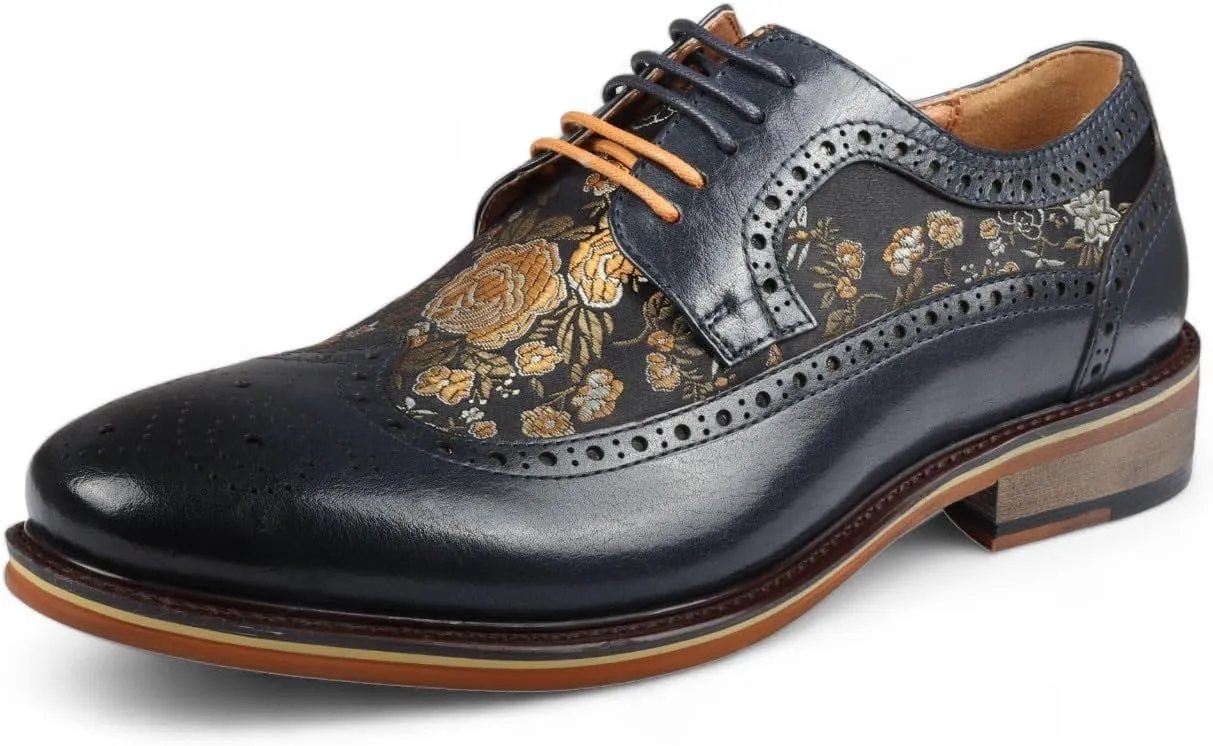 Men's Leather Floral Print Brogue Dress Shoes - Ross