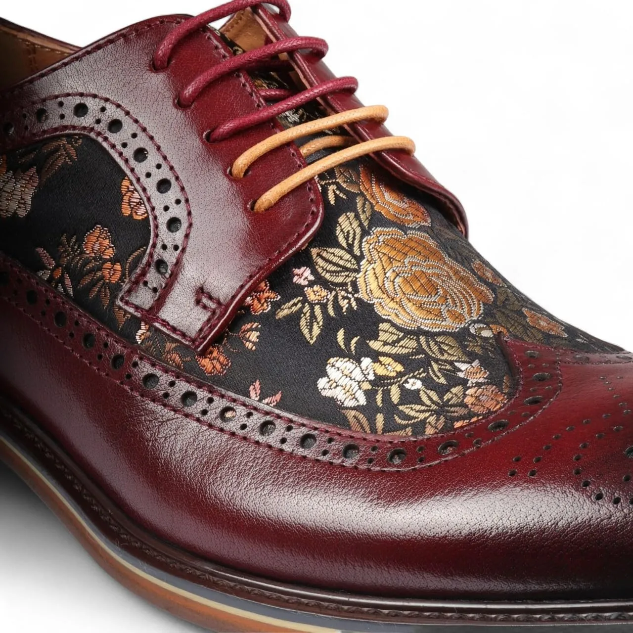Men's Leather Floral Print Brogue Dress Shoes - Ross