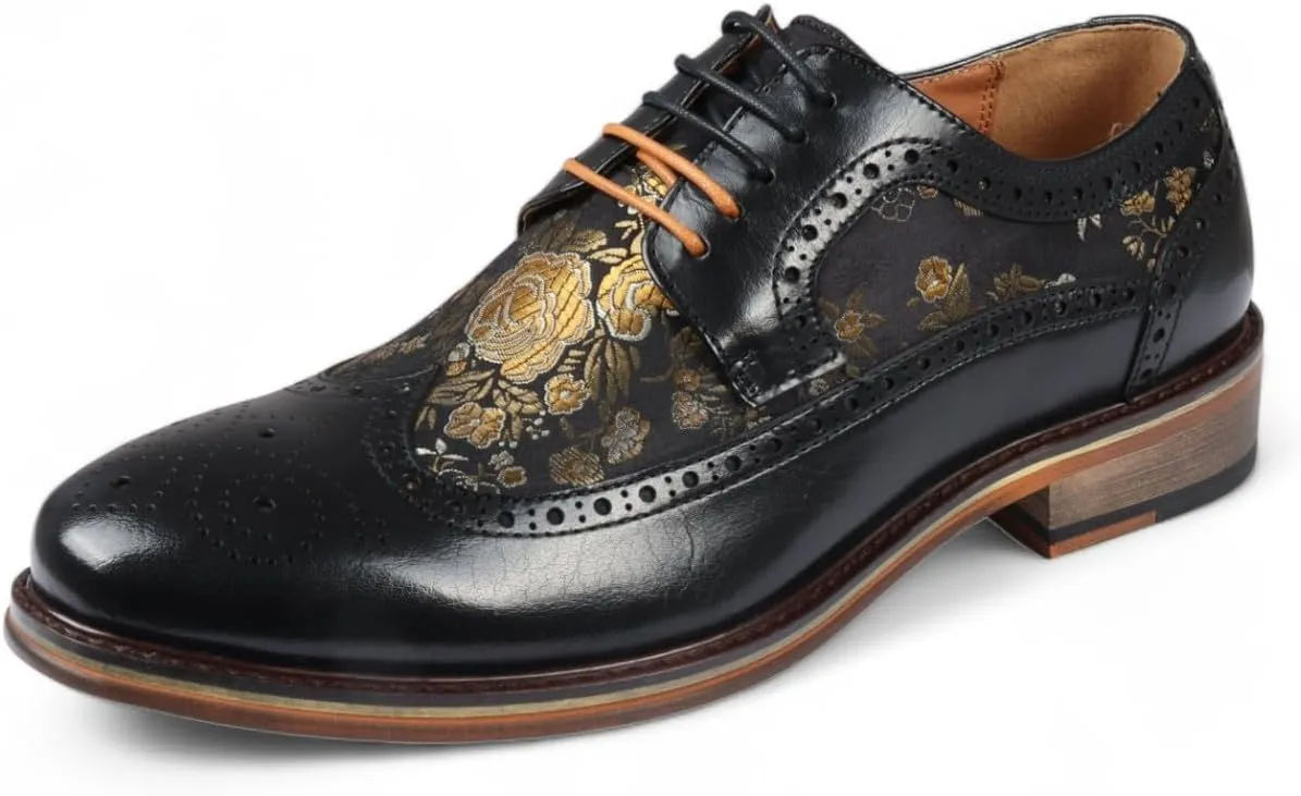 Men's Leather Floral Print Brogue Dress Shoes - Ross