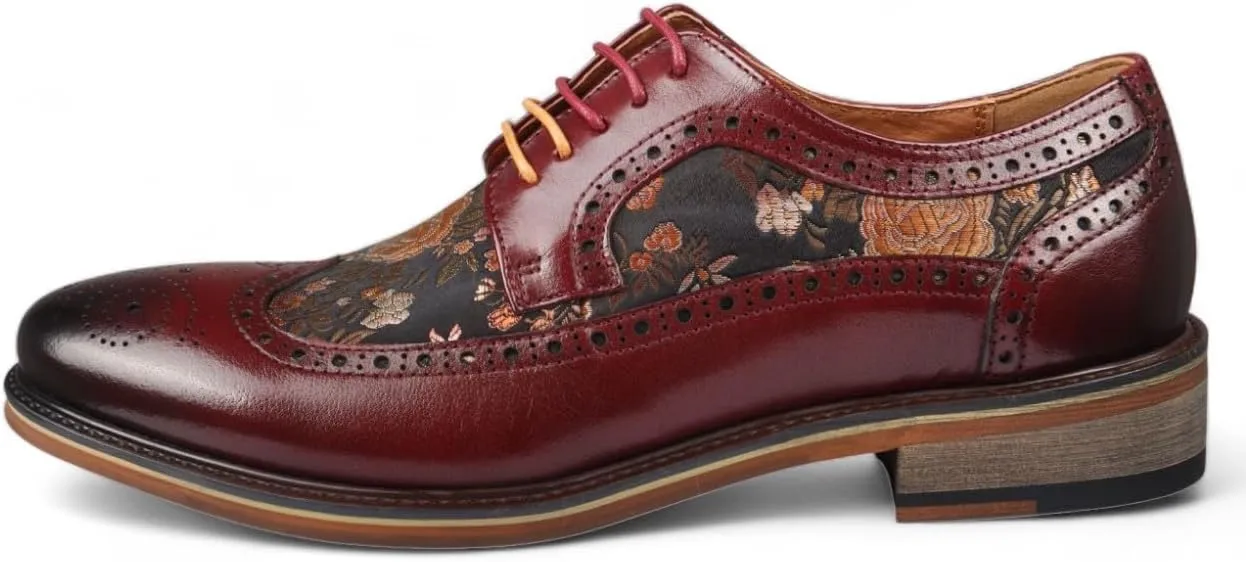 Men's Leather Floral Print Brogue Dress Shoes - Ross