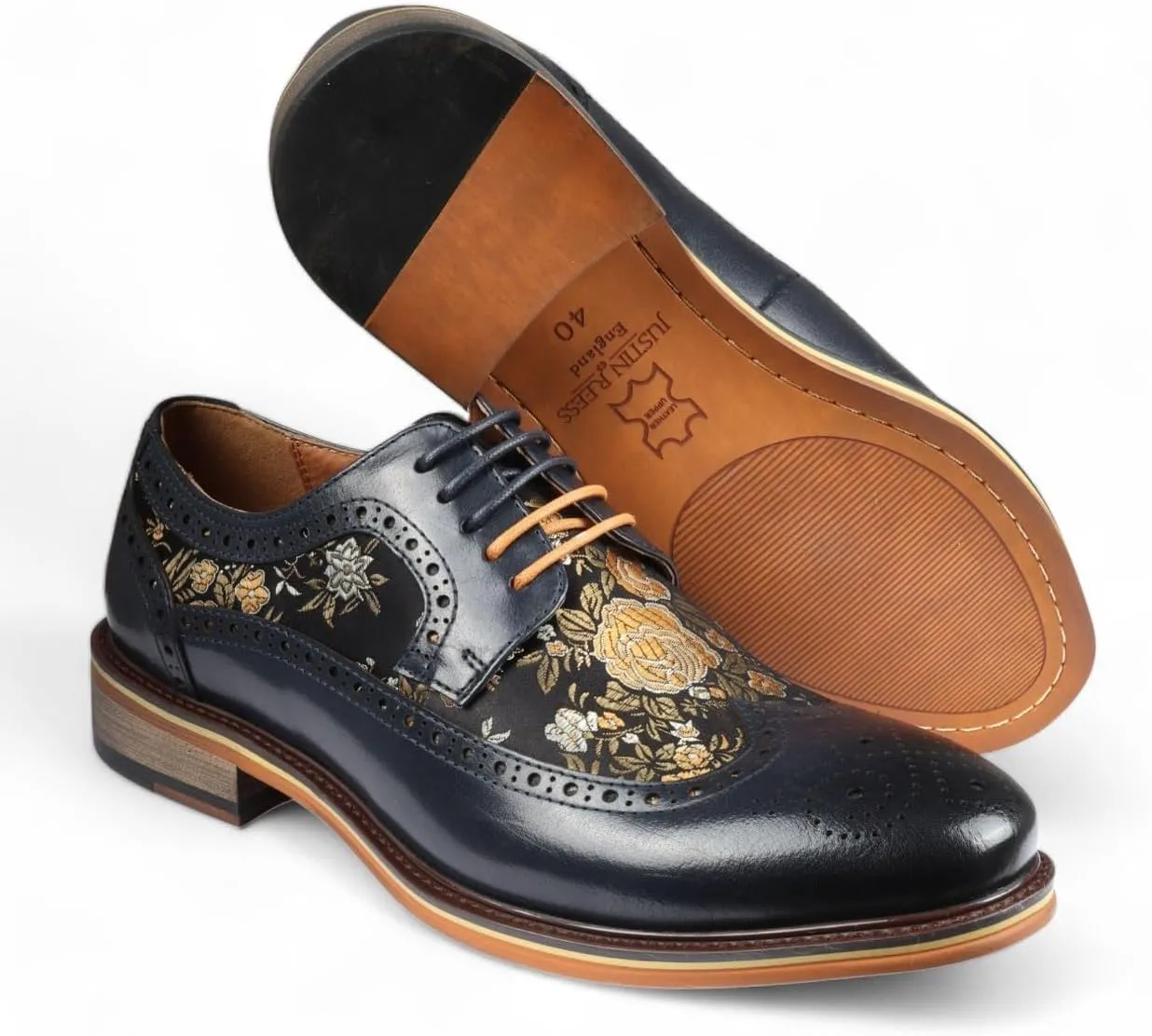 Men's Leather Floral Print Brogue Dress Shoes - Ross