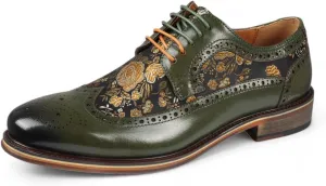 Men's Leather Floral Print Brogue Dress Shoes - Ross