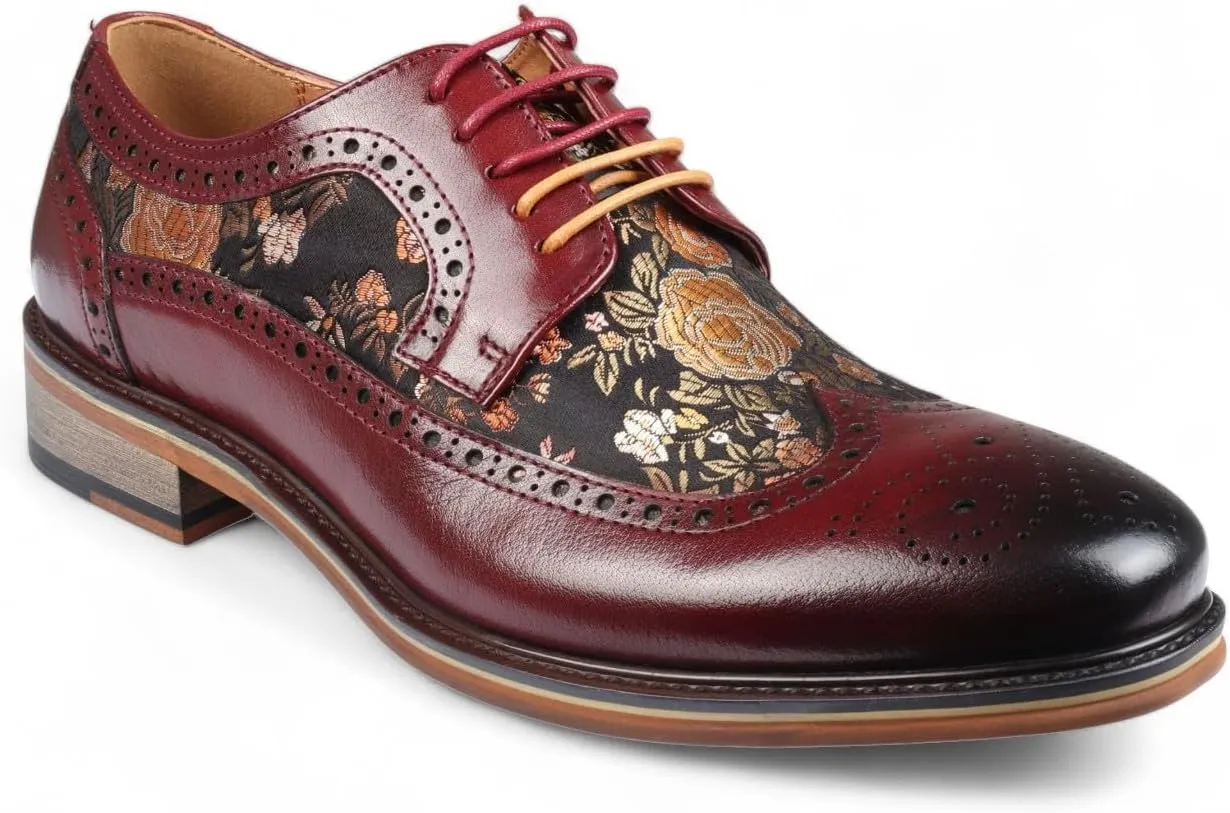 Men's Leather Floral Print Brogue Dress Shoes - Ross