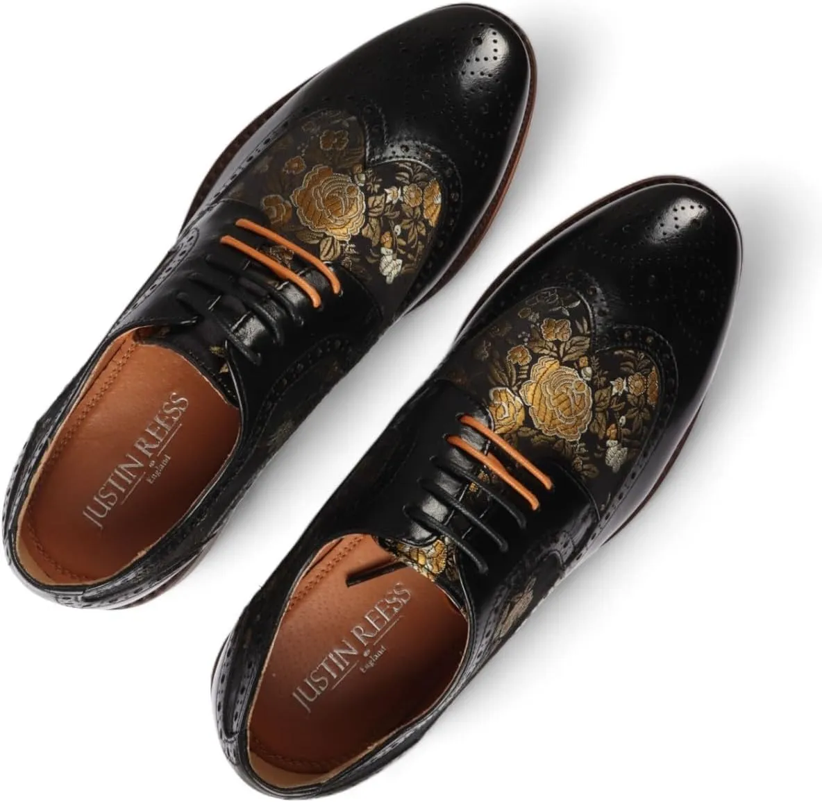 Men's Leather Floral Print Brogue Dress Shoes - Ross
