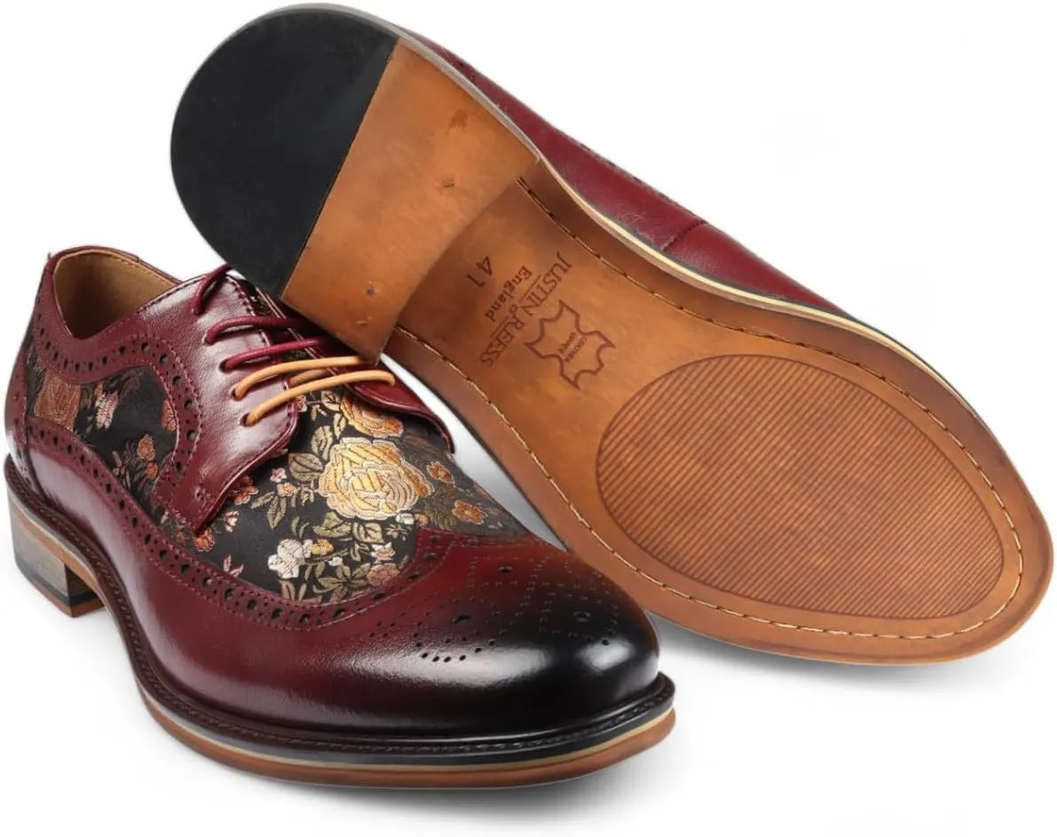 Men's Leather Floral Print Brogue Dress Shoes - Ross