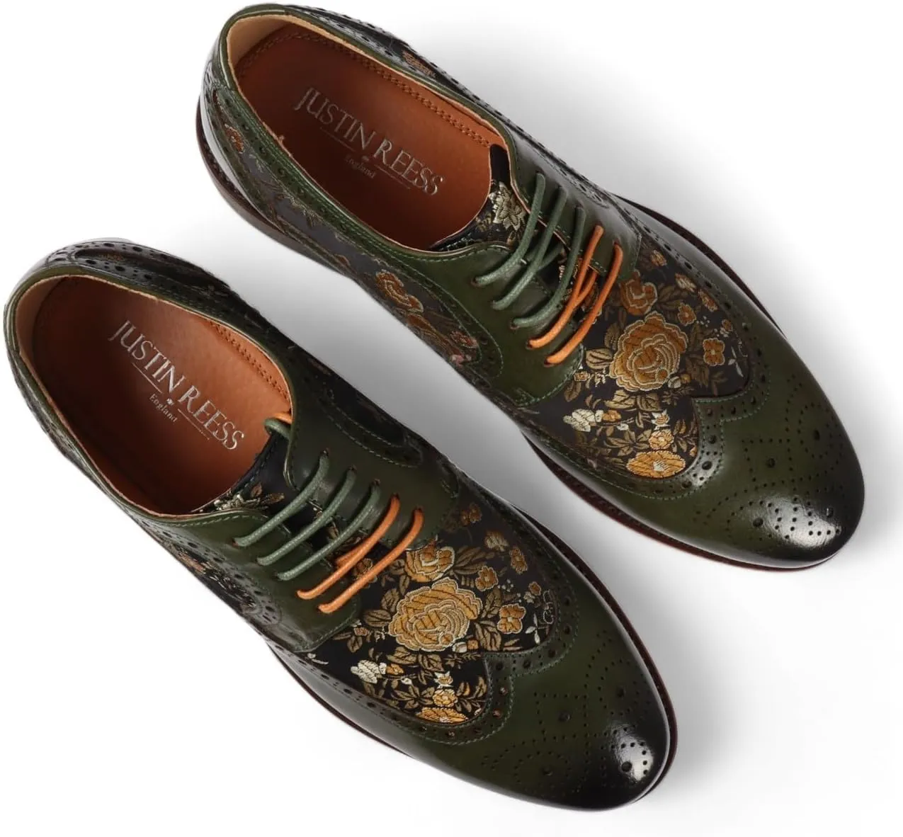 Men's Leather Floral Print Brogue Dress Shoes - Ross