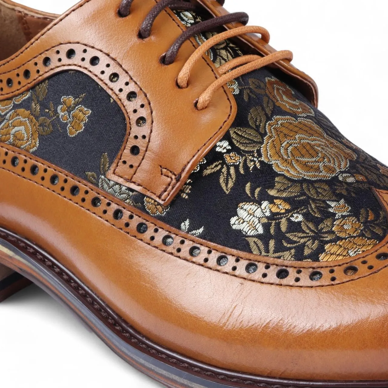 Men's Leather Floral Print Brogue Dress Shoes - Ross