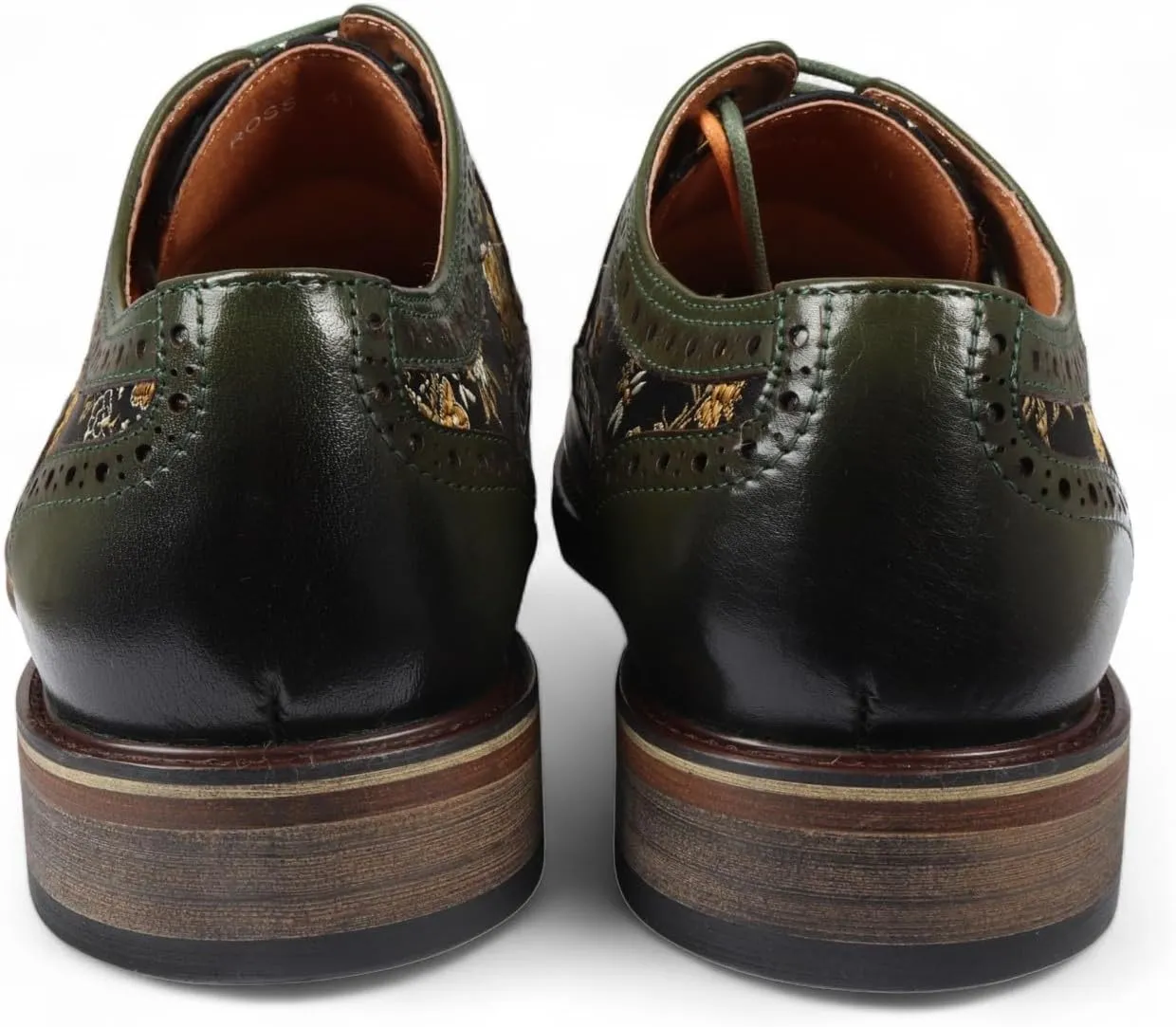 Men's Leather Floral Print Brogue Dress Shoes - Ross