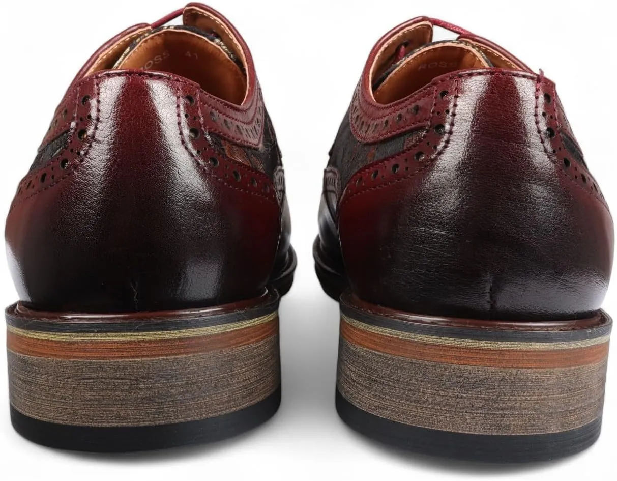 Men's Leather Floral Print Brogue Dress Shoes - Ross