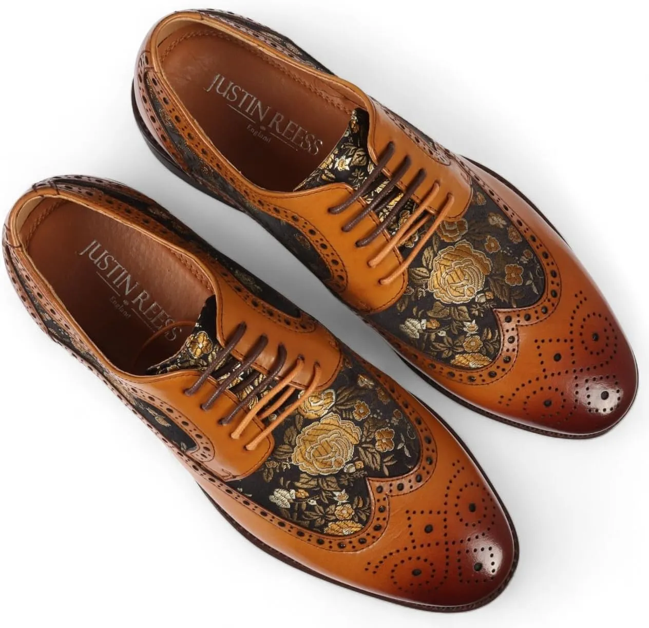 Men's Leather Floral Print Brogue Dress Shoes - Ross