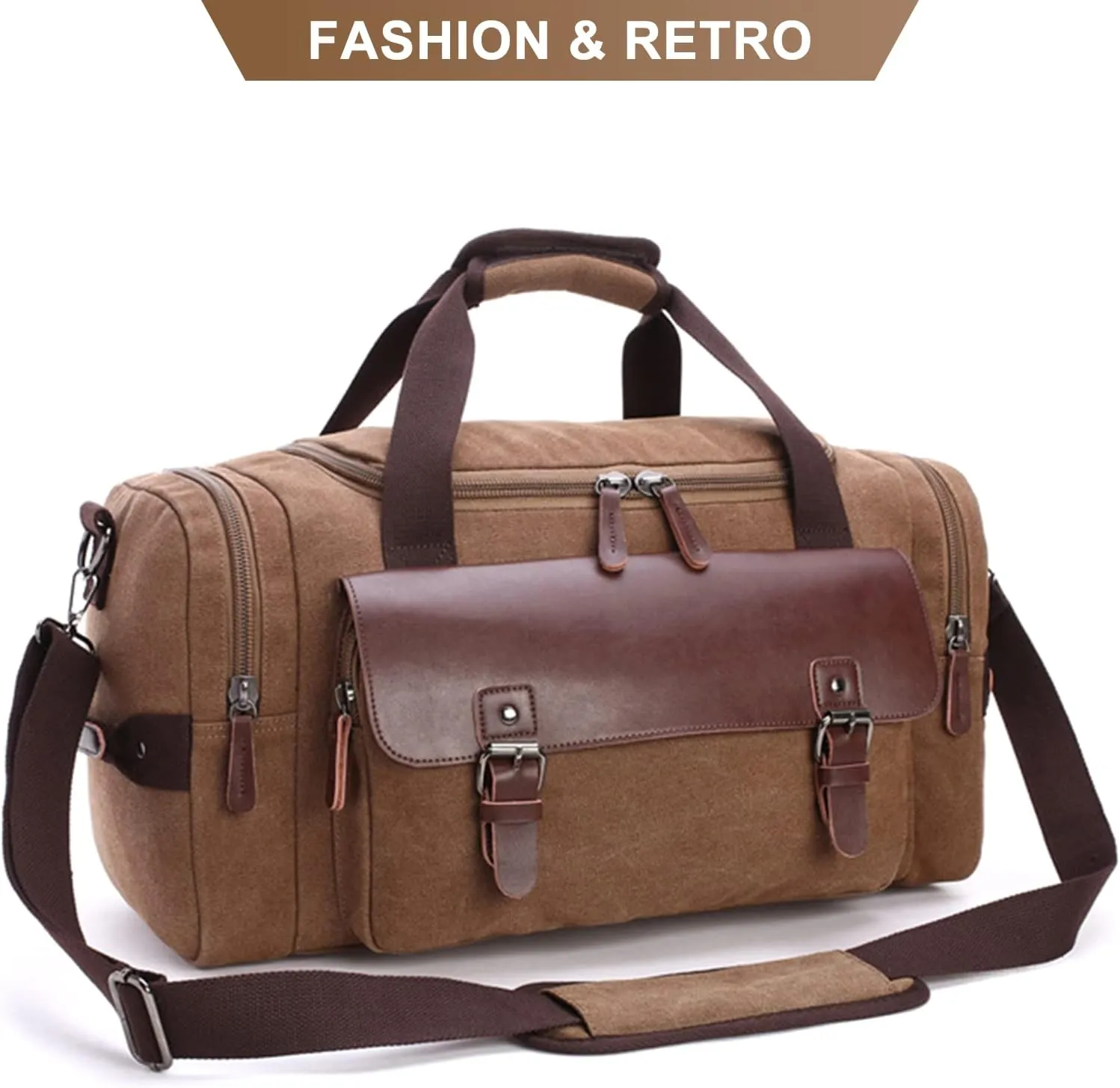 Men's Travel Weekender Bag Canvas Overnight Duffel Handbag Retro Large Capacity Carry on Shoulder Bags (Black)