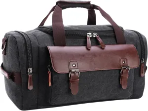 Men's Travel Weekender Bag Canvas Overnight Duffel Handbag Retro Large Capacity Carry on Shoulder Bags (Black)