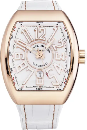 Men's 'Vanguard' Rose Gold White Dial White Rubber/Leather Strap Automatic Watch 45SCWHTWHTGLDSN