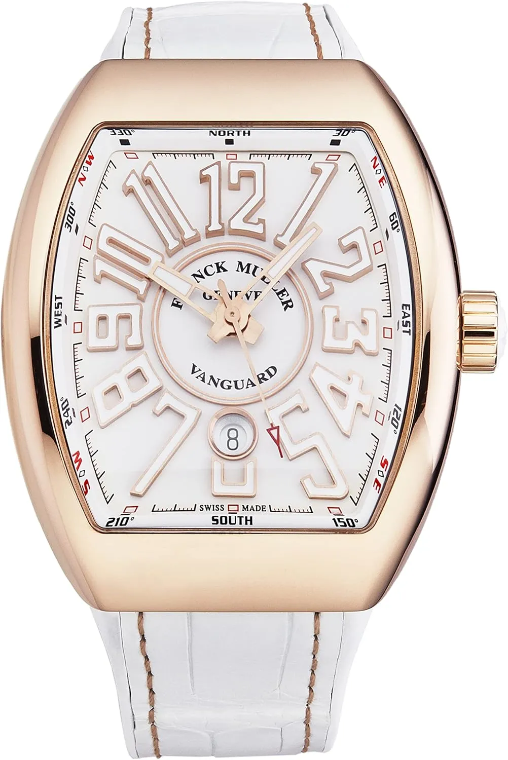 Men's 'Vanguard' Rose Gold White Dial White Rubber/Leather Strap Automatic Watch 45SCWHTWHTGLDSN