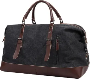 Men's Vintage Travel Bags Canvas Carry On Overnight Duffle Bag Unisex for Hiking Camping Outdoors Bag (Black)