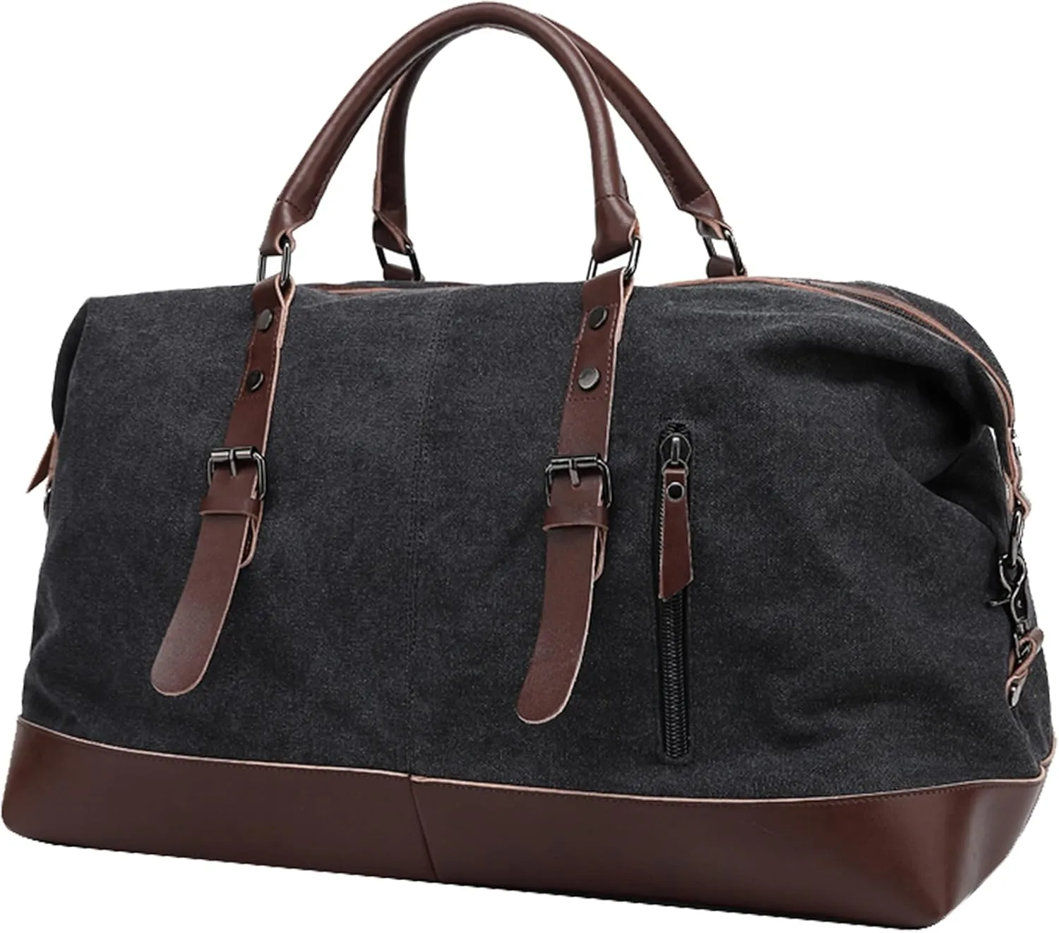 Men's Vintage Travel Bags Canvas Carry On Overnight Duffle Bag Unisex for Hiking Camping Outdoors Bag (Black)