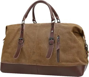 Men's Vintage Travel Bags Canvas Carry On Overnight Duffle Bag Unisex for Hiking Camping Outdoors Bag (Brown)