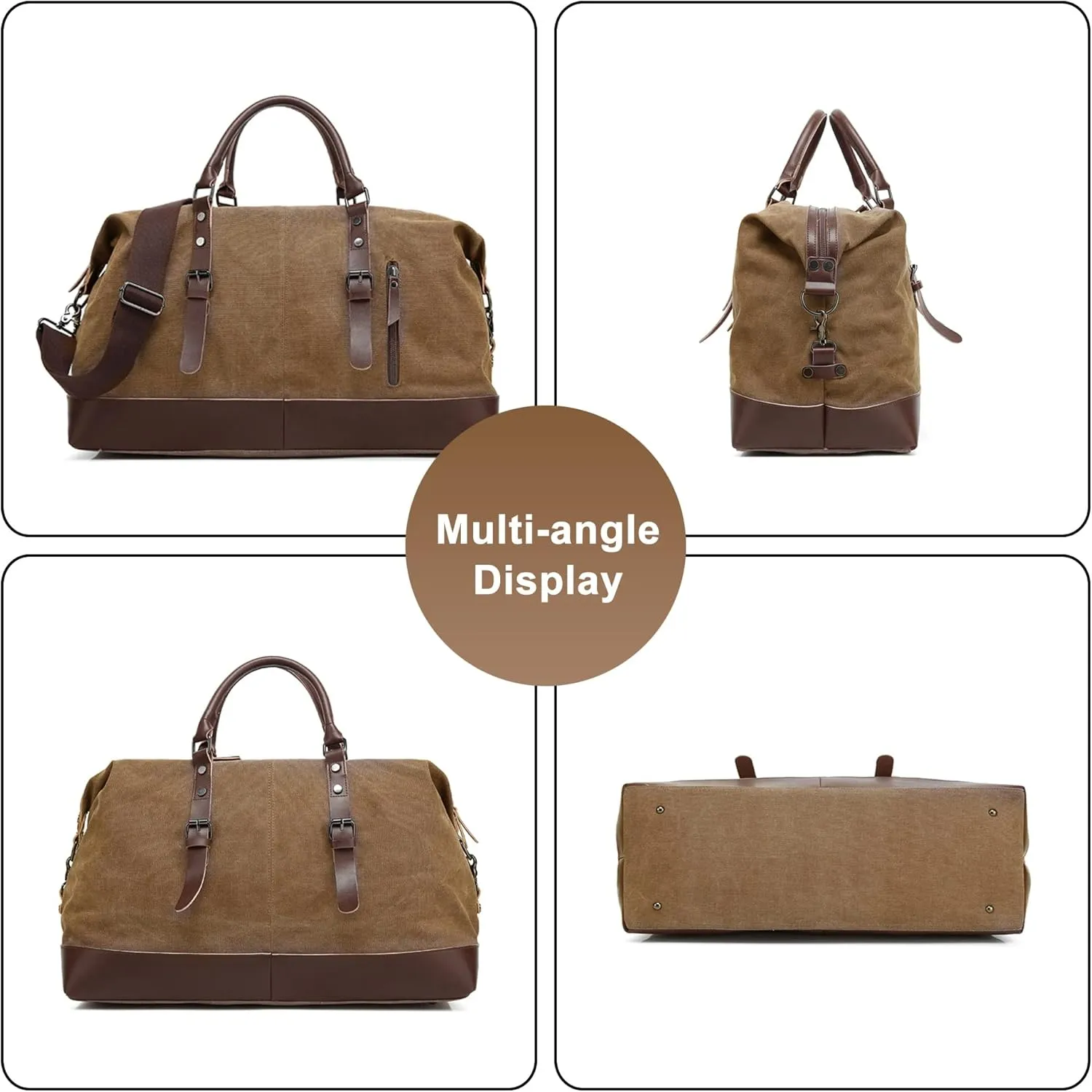Men's Vintage Travel Bags Canvas Carry On Overnight Duffle Bag Unisex for Hiking Camping Outdoors Bag (Brown)