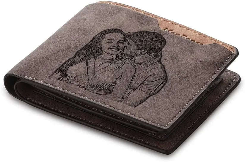 Mens Wallet Personalized Engraved Custom Photo Wallet Bifold Wallet Gift for Men
