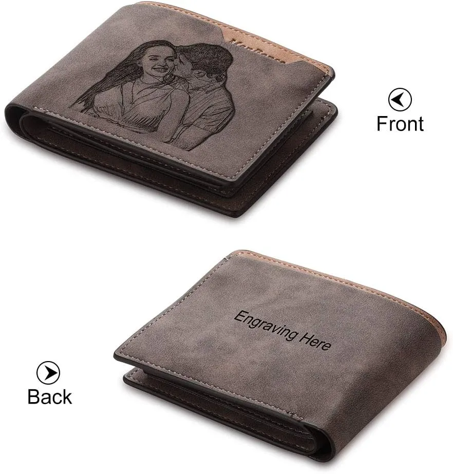 Mens Wallet Personalized Engraved Custom Photo Wallet Bifold Wallet Gift for Men