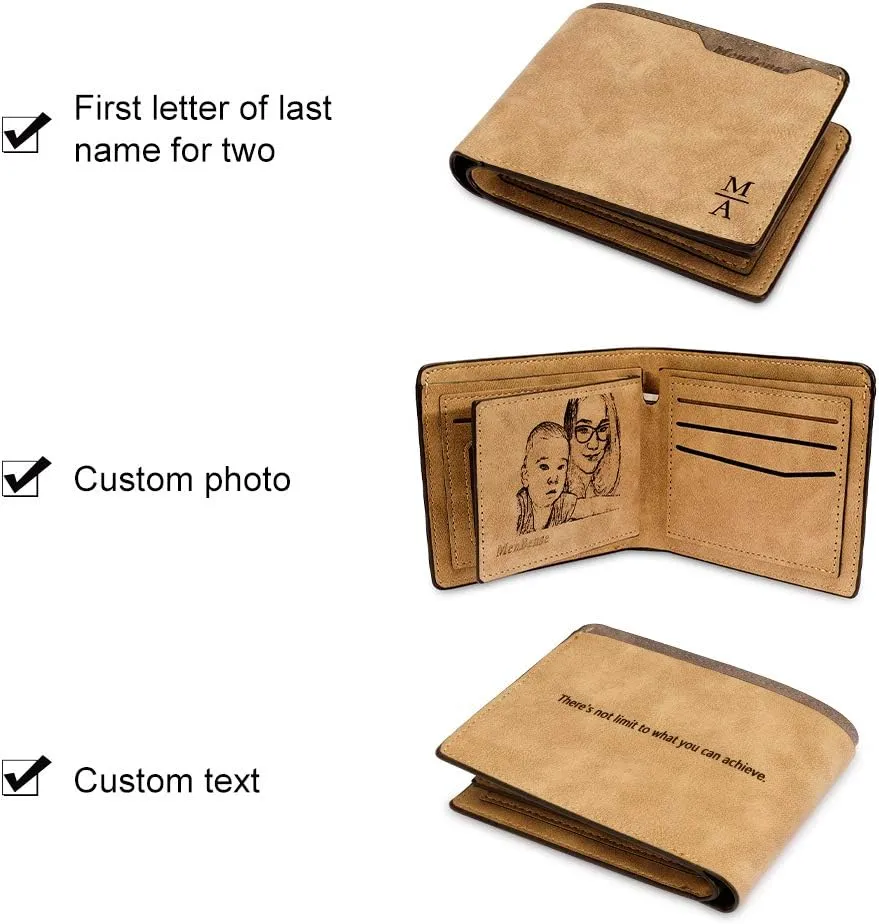 Mens Wallet Personalized Engraved Custom Photo Wallet Bifold Wallet Gift for Men
