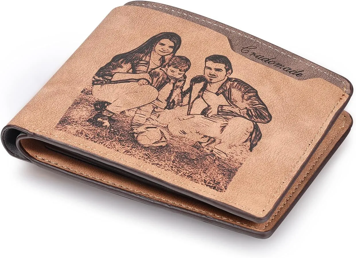 Mens Wallet Personalized Engraved Custom Photo Wallet Bifold Wallet Gift for Men