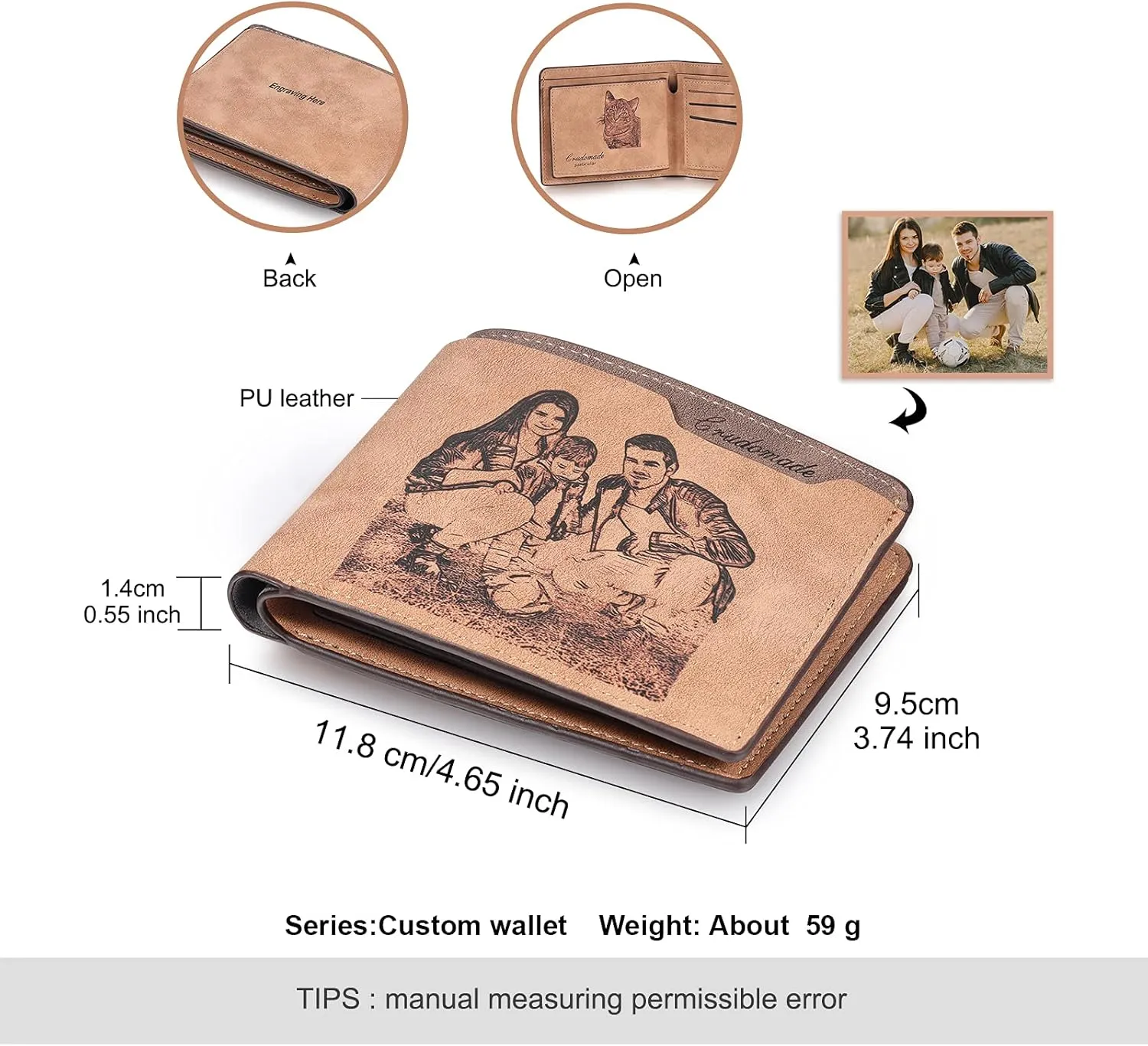 Mens Wallet Personalized Engraved Custom Photo Wallet Bifold Wallet Gift for Men