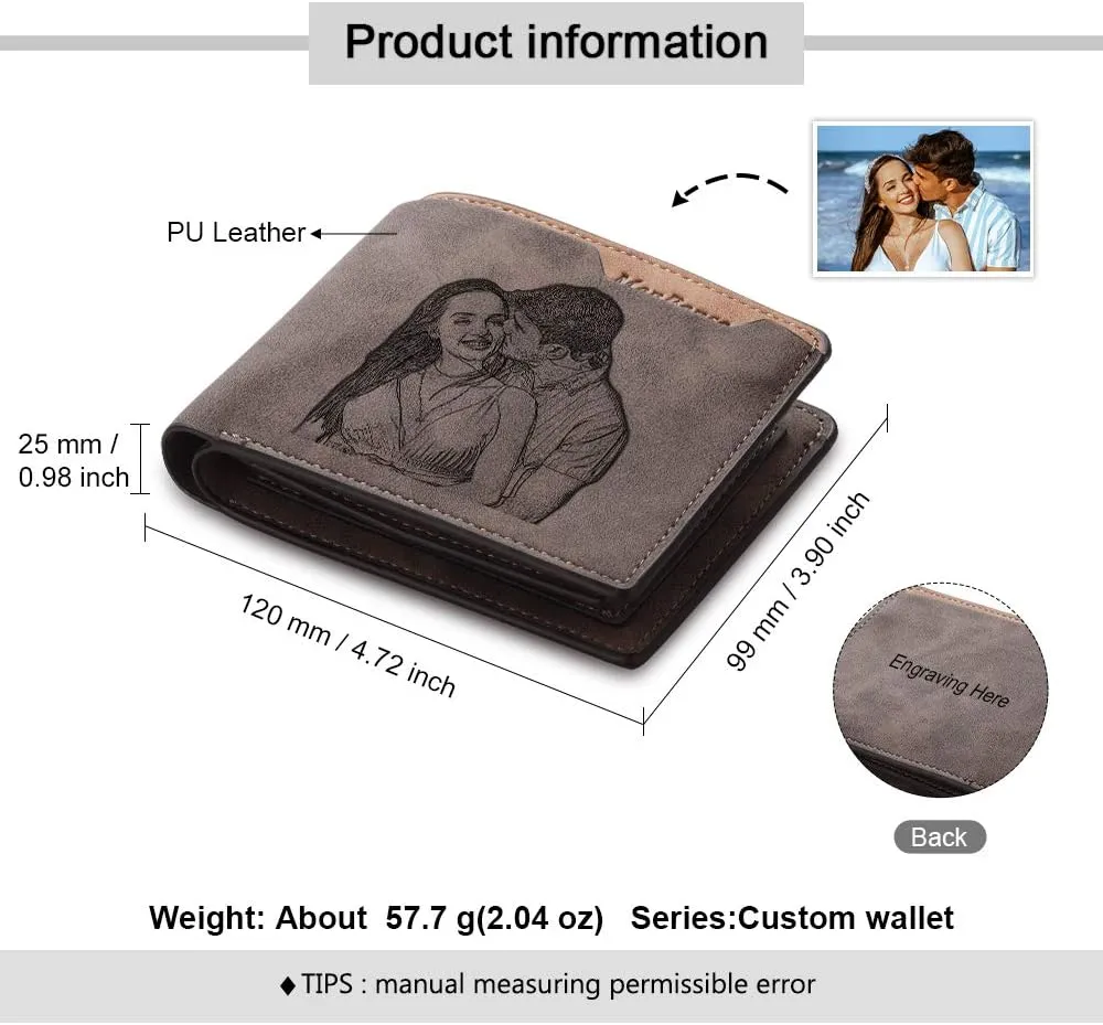 Mens Wallet Personalized Engraved Custom Photo Wallet Bifold Wallet Gift for Men