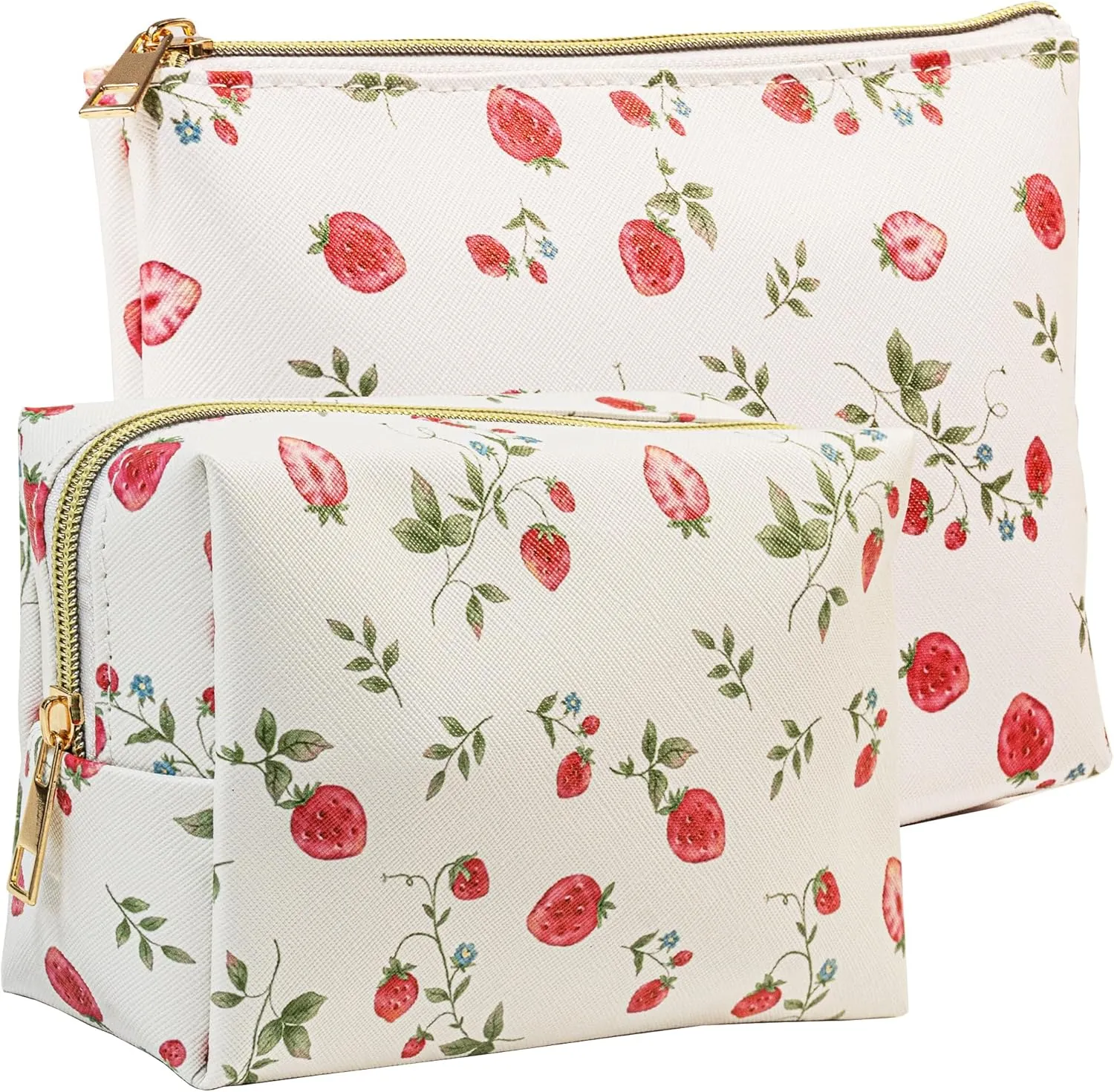METALPHA Cute Strawberry Makeup Bag Set, 2 PCS Aesthetic Strawberries PU Leather Make Up Bags with Zipper, Cosmetic Bags Travel Toiletry Bag Purse