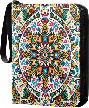 Mexican Colorful Pattern Card Binder 4-Pocket, 400 Pockets Trading Cards Holder Games Card Albums Storage Organizer Case for Football, Baseball Cards