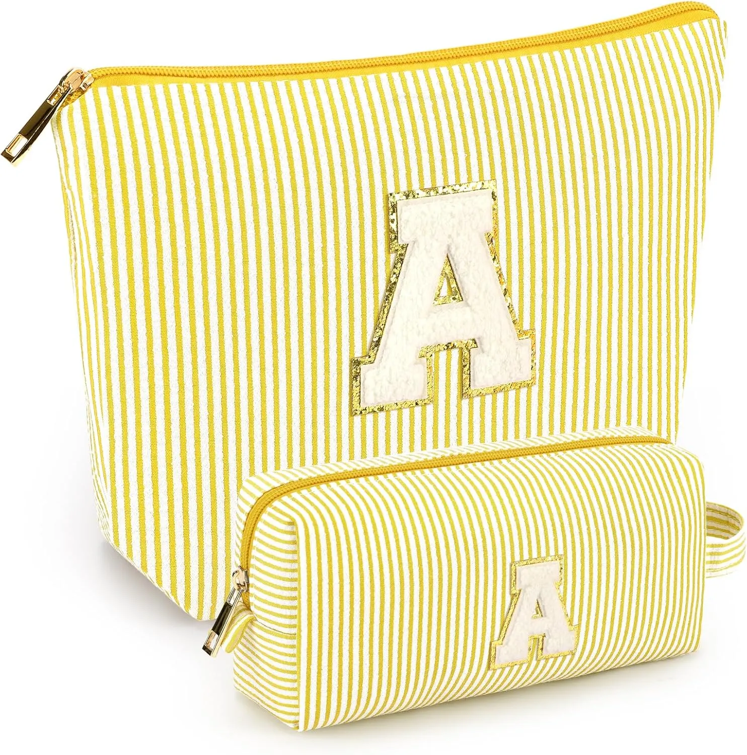 mibasies 2 PCS Initial Makeup Bags: Mothers Day Gifts for Women - Cosmetic Bag for Travel Toiletry - Gifts for 11 12 13 14 15 16 17 18 Years Old Teen Girl Gifts Graduation Teacher Gifts - Yellow A