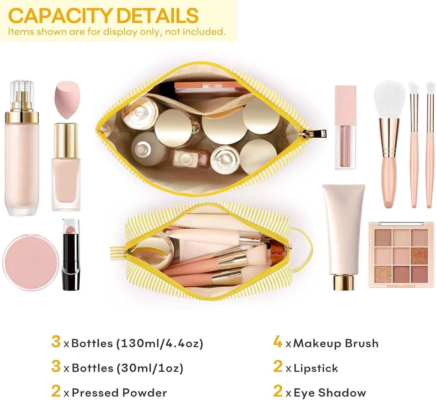mibasies 2 PCS Initial Makeup Bags: Mothers Day Gifts for Women - Cosmetic Bag for Travel Toiletry - Gifts for 11 12 13 14 15 16 17 18 Years Old Teen Girl Gifts Graduation Teacher Gifts - Yellow A