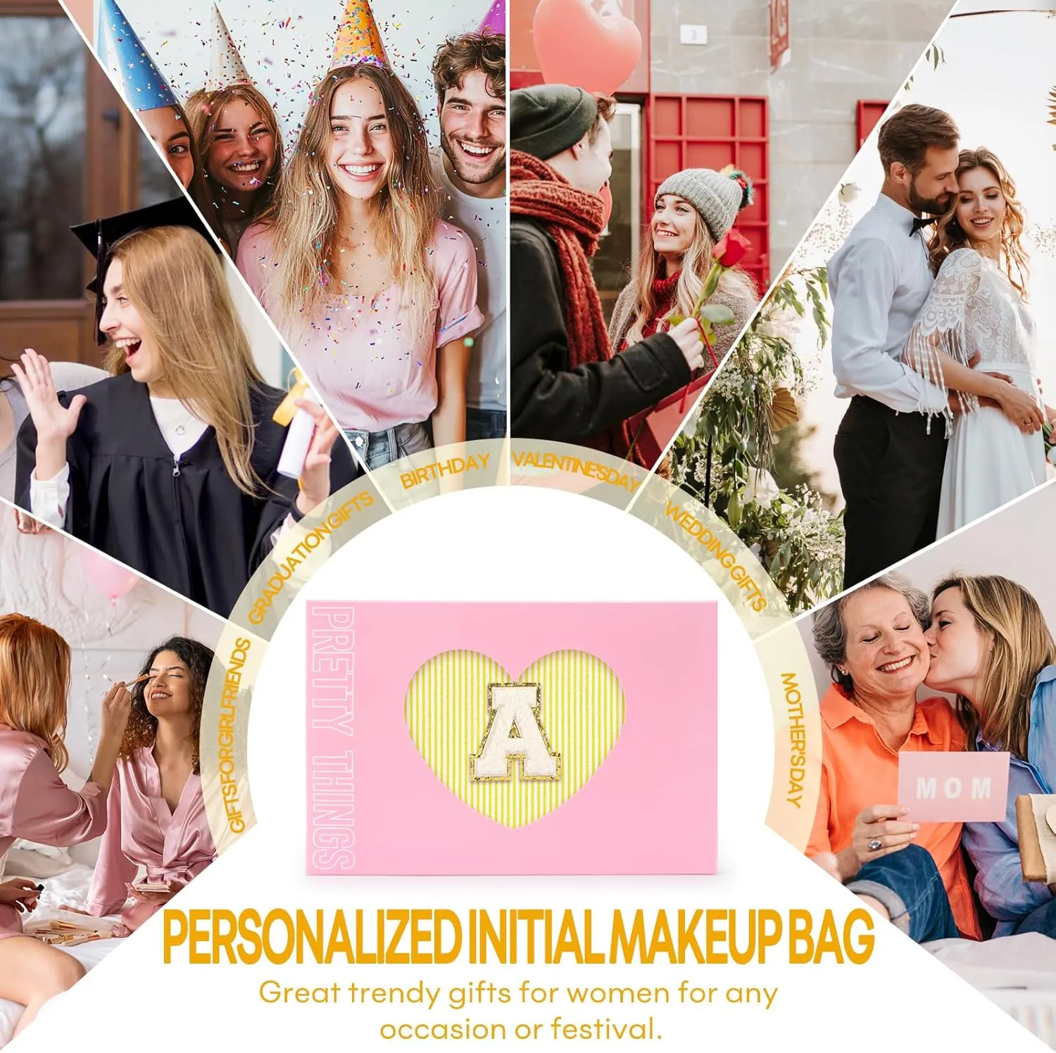 mibasies 2 PCS Initial Makeup Bags: Mothers Day Gifts for Women - Cosmetic Bag for Travel Toiletry - Gifts for 11 12 13 14 15 16 17 18 Years Old Teen Girl Gifts Graduation Teacher Gifts - Yellow A