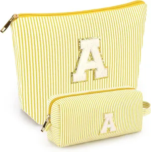 mibasies 2 PCS Initial Makeup Bags: Mothers Day Gifts for Women - Cosmetic Bag for Travel Toiletry - Gifts for 11 12 13 14 15 16 17 18 Years Old Teen Girl Gifts Graduation Teacher Gifts - Yellow A