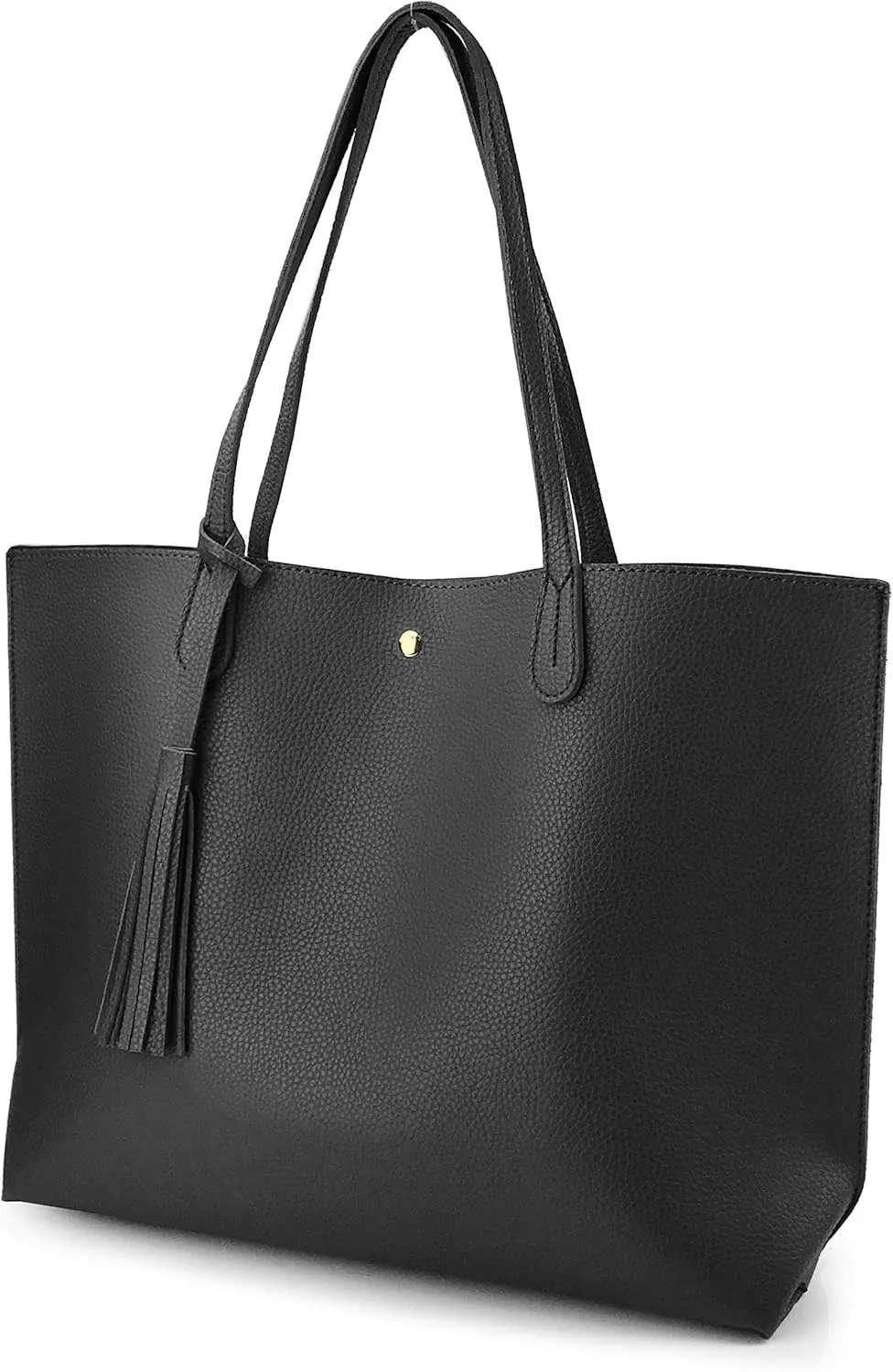 Minimalist Clean Cut Pebbled Faux Leather Tote Womens Shoulder Handbag (Black)