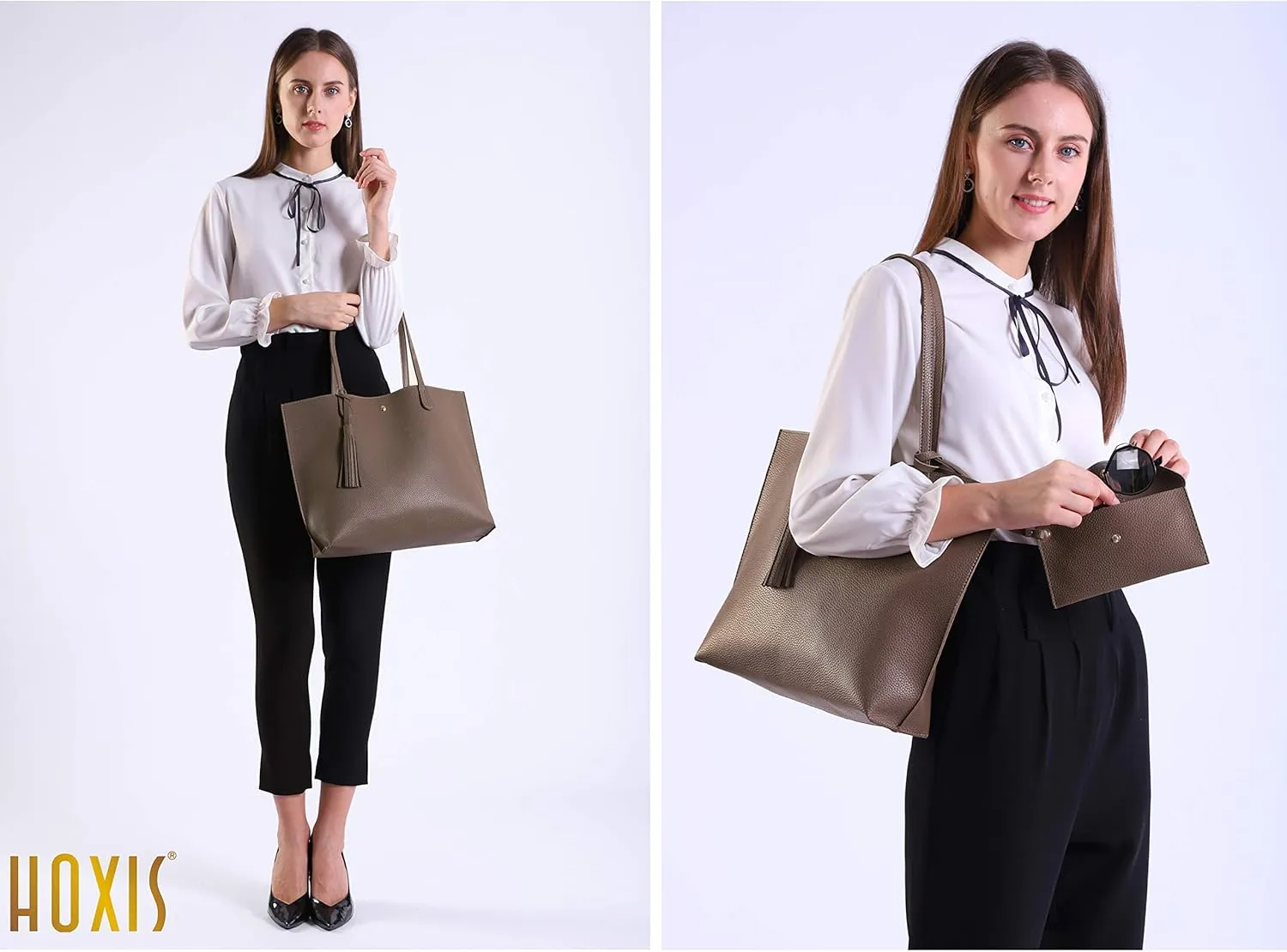 Minimalist Clean Cut Pebbled Faux Leather Tote Womens Shoulder Handbag (Black)