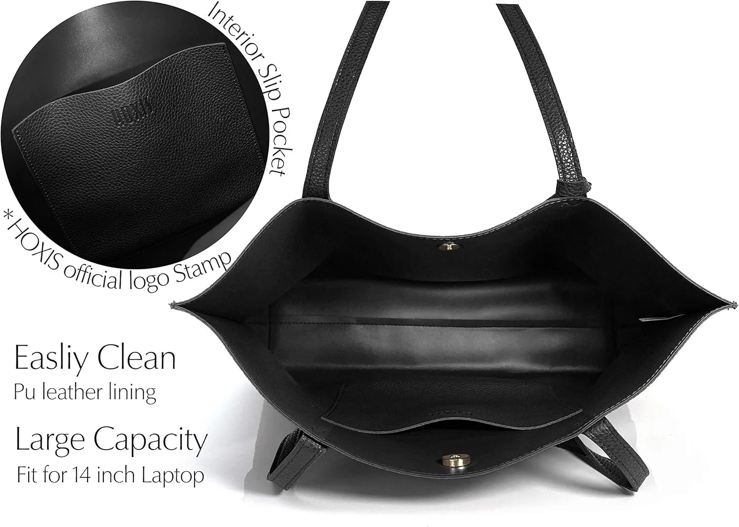 Minimalist Clean Cut Pebbled Faux Leather Tote Womens Shoulder Handbag (Black)