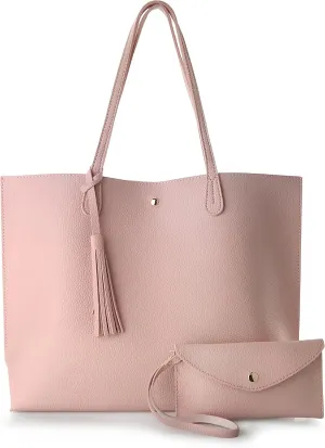 Minimalist Clean Cut Pebbled Faux Leather Tote Womens Shoulder Handbag