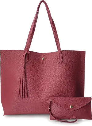 Minimalist Clean Cut Pebbled Faux Leather Tote Womens Shoulder Handbag