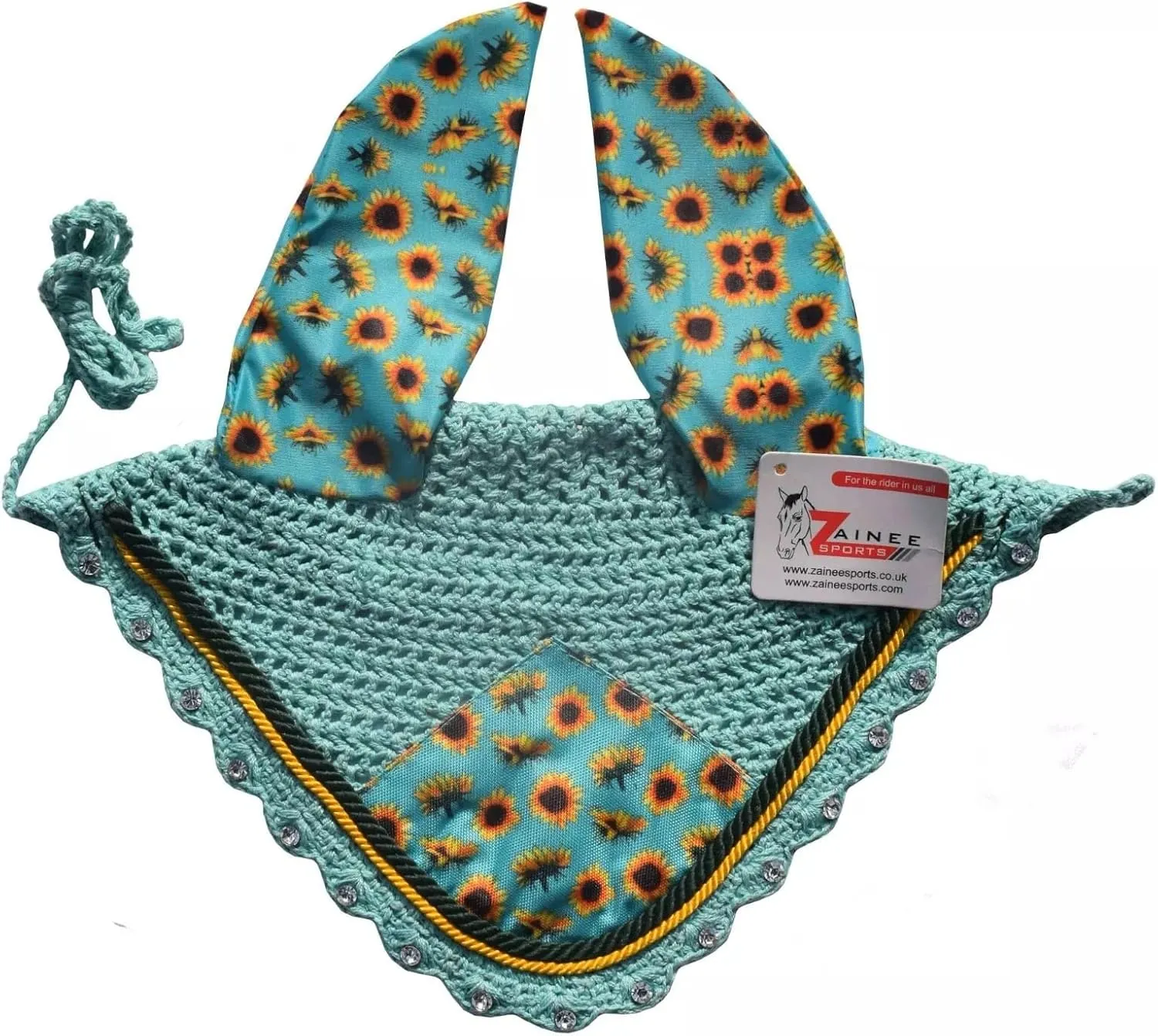 Mint Green Sunflower All Purpose English Saddle Pad with Matching Fly Bonnet – Handmade Jumping Saddle Pad Set