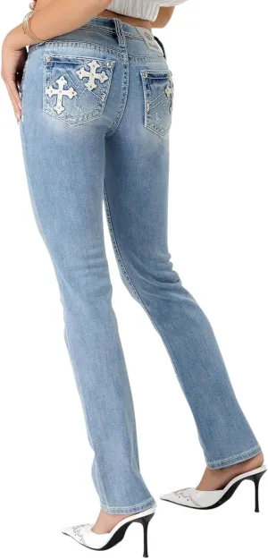 Miss Me Women's Cross Couture Mid-Rise Straight Jeans