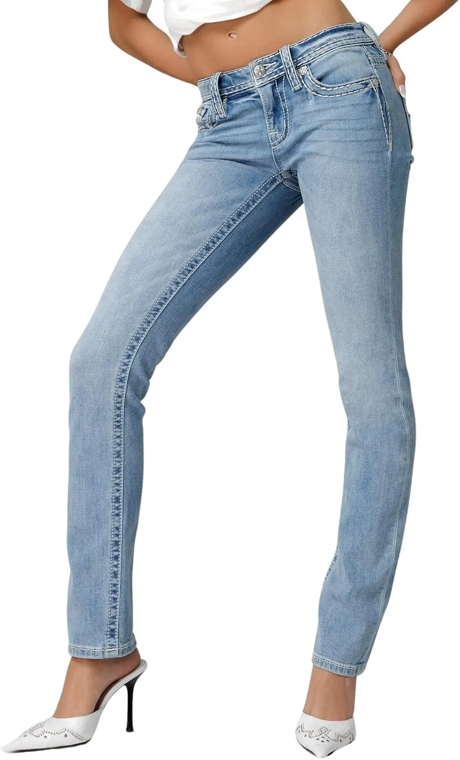 Miss Me Women's Cross Couture Mid-Rise Straight Jeans